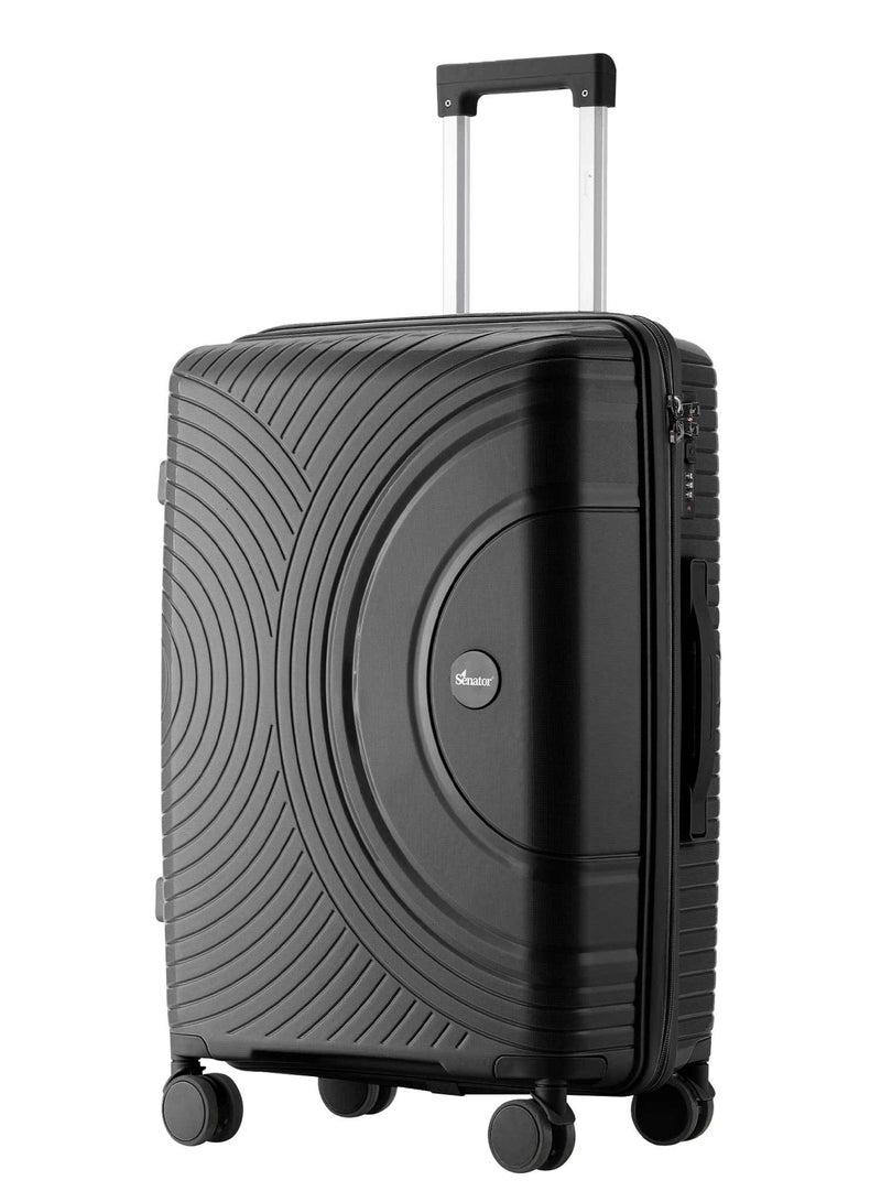 SENATOR Unisex Hard Case Medium Checked Luggage Lightweight PP Fashion Trolley Luggage with 360° Degree 4 Twin Wheel and Safe Zippers KH1010 Black - Image 1